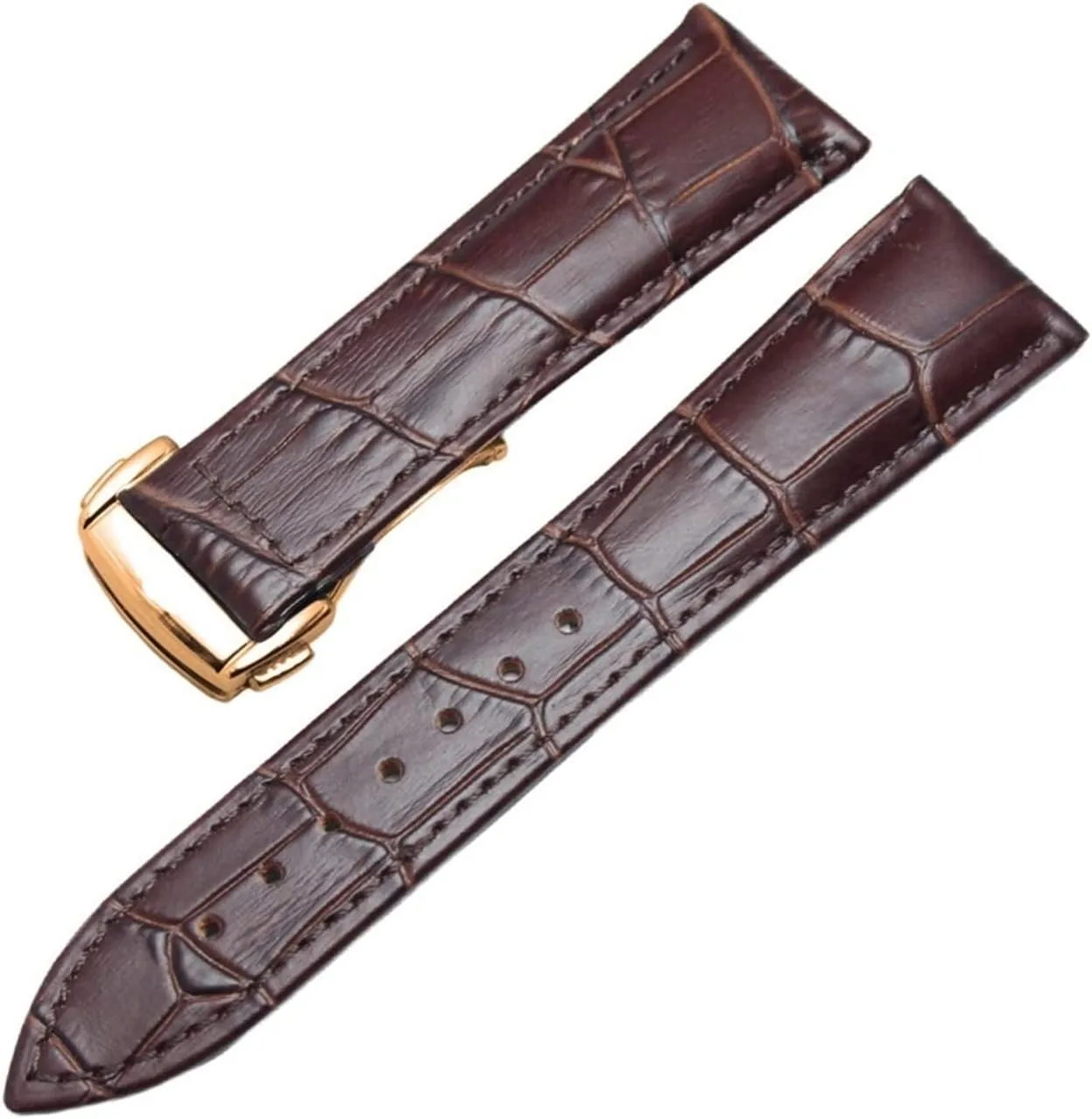 LAnGSHAW 20mm 22mm Leather Watchbands Wiht Deployment Clasp Watch Band Strap Bracelet Replacement Accessories (Band Color : Brown Gold Clasp, Band Width : 22mm)