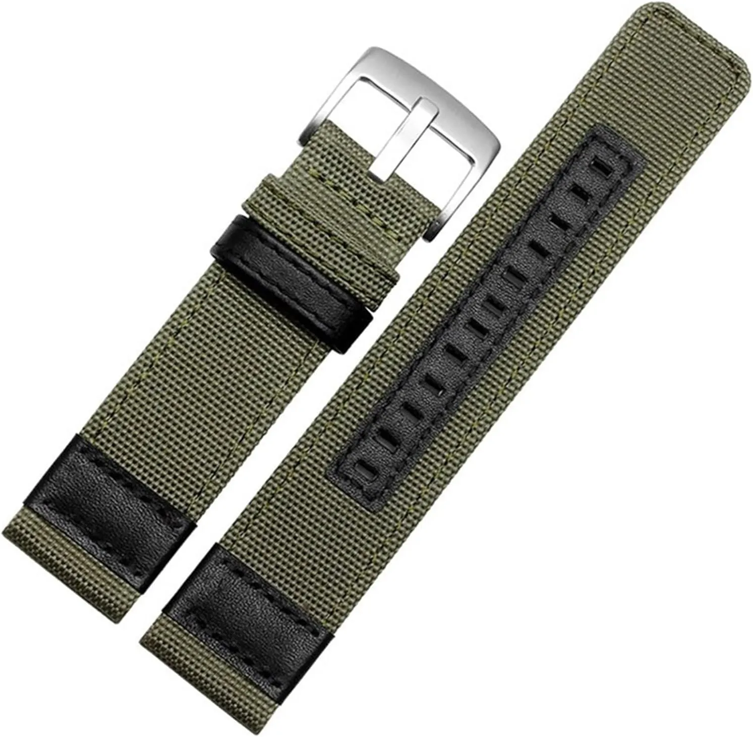 LAnGSHAW Nylon Watchbands Men Sport Strap 20mm 22mm 24mm Black Green Coffee Watch Band Belt Stainless Steel Buckle Clasp Accessories (Band Color : Green Silver Buckle, Band Width : 22mm)