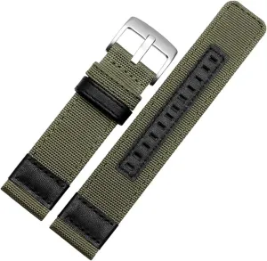 LAnGSHAW Nylon Watchbands Men Sport Strap 20mm 22mm 24mm Black Green Coffee Watch Band Belt Stainless Steel Buckle Clasp Accessories (Band Color : Green Silver Buckle, Band Width : 22mm)