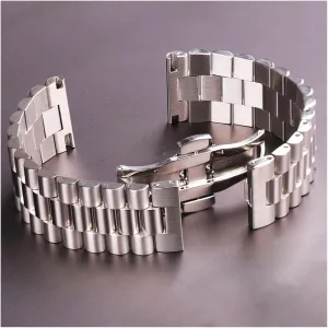 LAnGSHAW Stainless Steel Watchbands Bracelet Women Men Silver Solid Metal Watch Strap 16mm 18mm 20mm 21mm 22mm Accessories (Band Color : Silver, Band Width : 21mm)