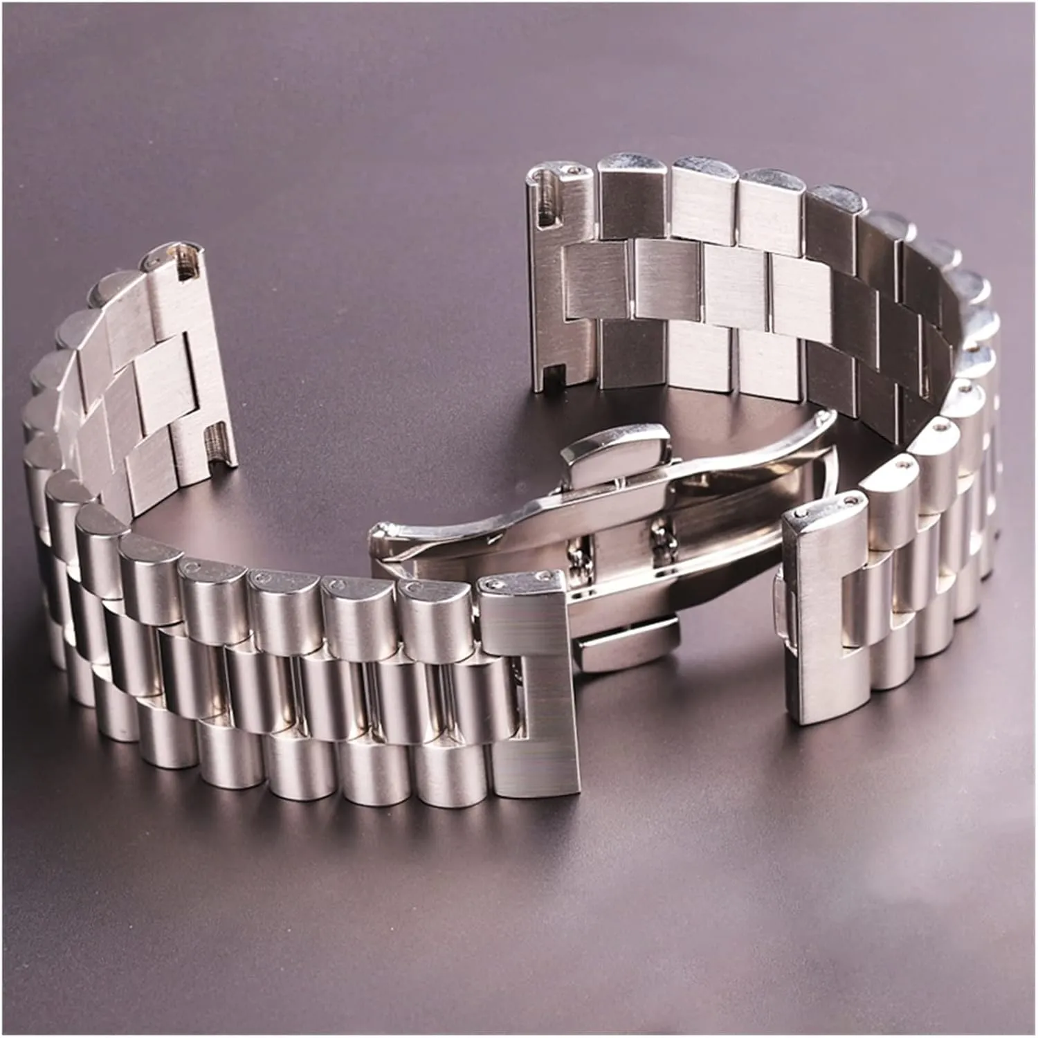 LAnGSHAW Stainless Steel Watchbands Bracelet Women Men Silver Solid Metal Watch Strap 16mm 18mm 20mm 21mm 22mm Accessories (Band Color : Silver, Band Width : 21mm)