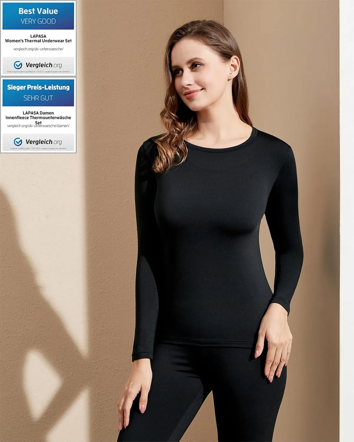 LAPASA Women's Thermal Underwear Set Fleece Lined Long Johns Top & Bottom Soft Base Layer Light/Mid/Heavy Weight L17/ L41/L44