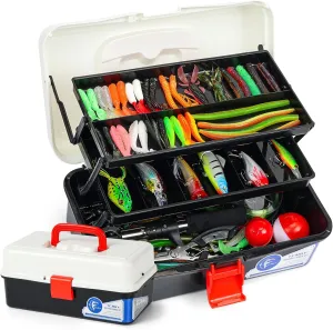Large 3 Layers Tackle Box with Tackle Included, 432Pcs Fishing Lures Kit Contains Pliers, Crankbait, Hooks, Weights & Accessories, Fishing Gear Bait Lure Gifts for Men Bass Freshwater (Black)