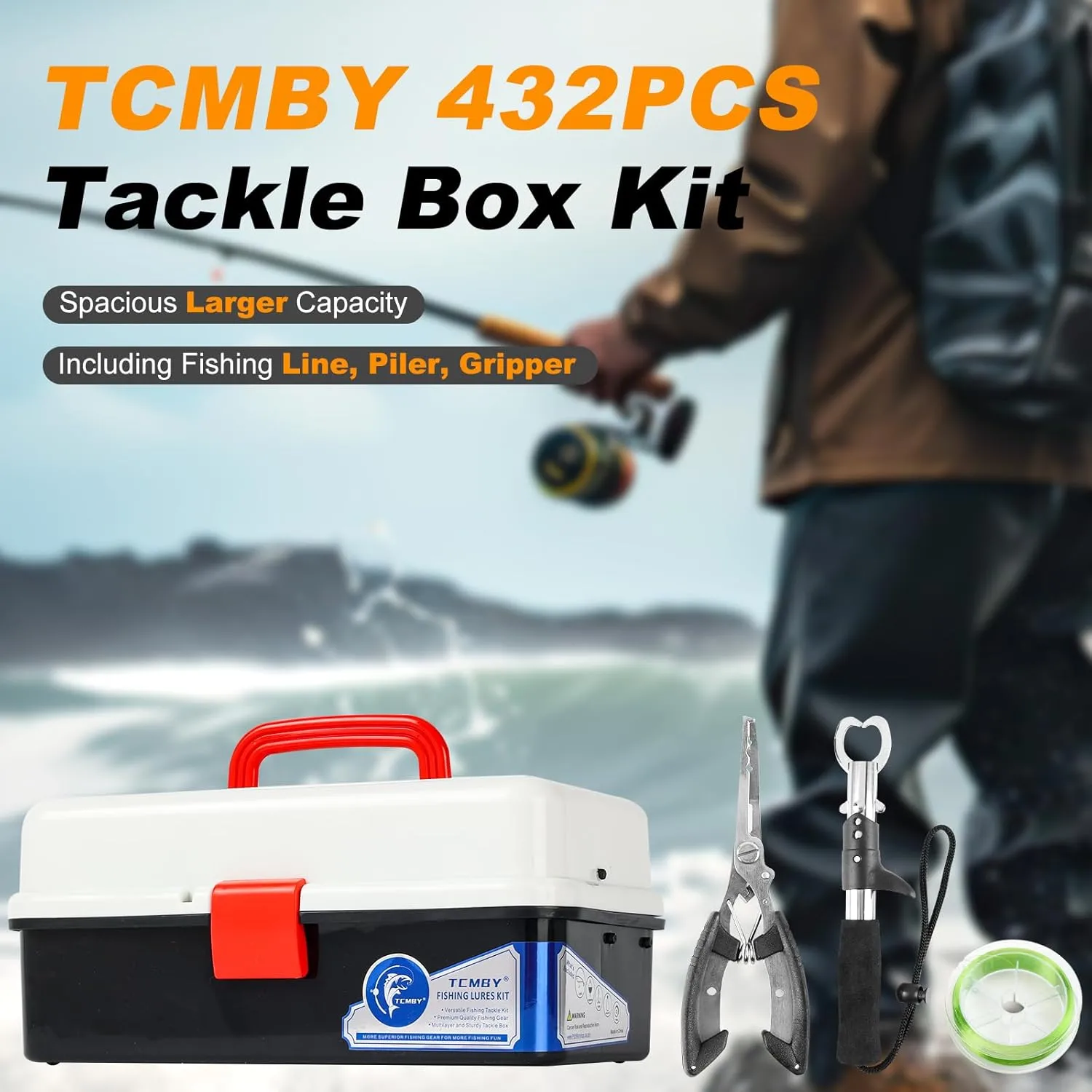 Large 3 Layers Tackle Box with Tackle Included, 432Pcs Fishing Lures Kit Contains Pliers, Crankbait, Hooks, Weights & Accessories, Fishing Gear Bait Lure Gifts for Men Bass Freshwater (Black)