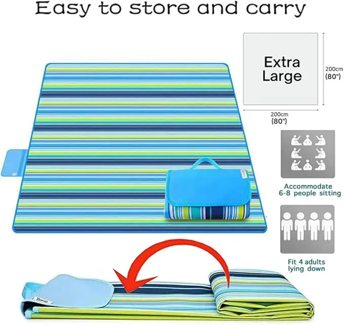 Large 80"x 60" Beach Blanket, Outdoor Picnic Blankets, Waterproof Sandproof Portable Blankets, Foldable and Lightweight for Spring Summer Camping, Beach, Park (Blue)