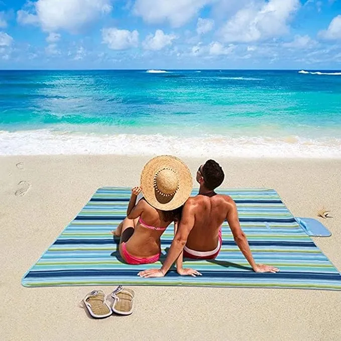 Large 80"x 60" Beach Blanket, Outdoor Picnic Blankets, Waterproof Sandproof Portable Blankets, Foldable and Lightweight for Spring Summer Camping, Beach, Park (Blue)