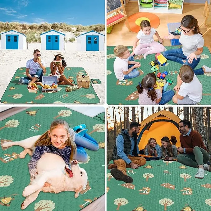 Large Beach Blanket Waterproof Sandproof Picnic Blankets Outdoor Blanket Foldable Beach Mat Sandfree with Carry Strap Lightweight Beach Blankets fit 2-4 Adults for Beach Camping Grass Lawn Park