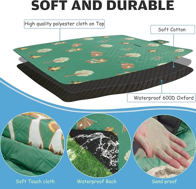 Large Beach Blanket Waterproof Sandproof Picnic Blankets Outdoor Blanket Foldable Beach Mat Sandfree with Carry Strap Lightweight Beach Blankets fit 2-4 Adults for Beach Camping Grass Lawn Park