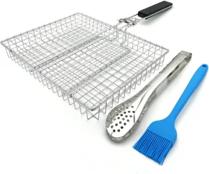 Large Capacity Barbeque Grill Basket With Brush BBQ Tong Deeper Grilling Rack Havy Duty Stainless Steel BBQ Accessories Set