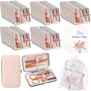 Lasnten 30 Sets Mothers Day Gifts Bulk Manicure Kit Nail Set Nail Clippers and Beauty Tools Portable Set Stainless Steel Manicure Beauty Pedicure Tool Kit for Mother's Day Women's Day (Rose Gold)