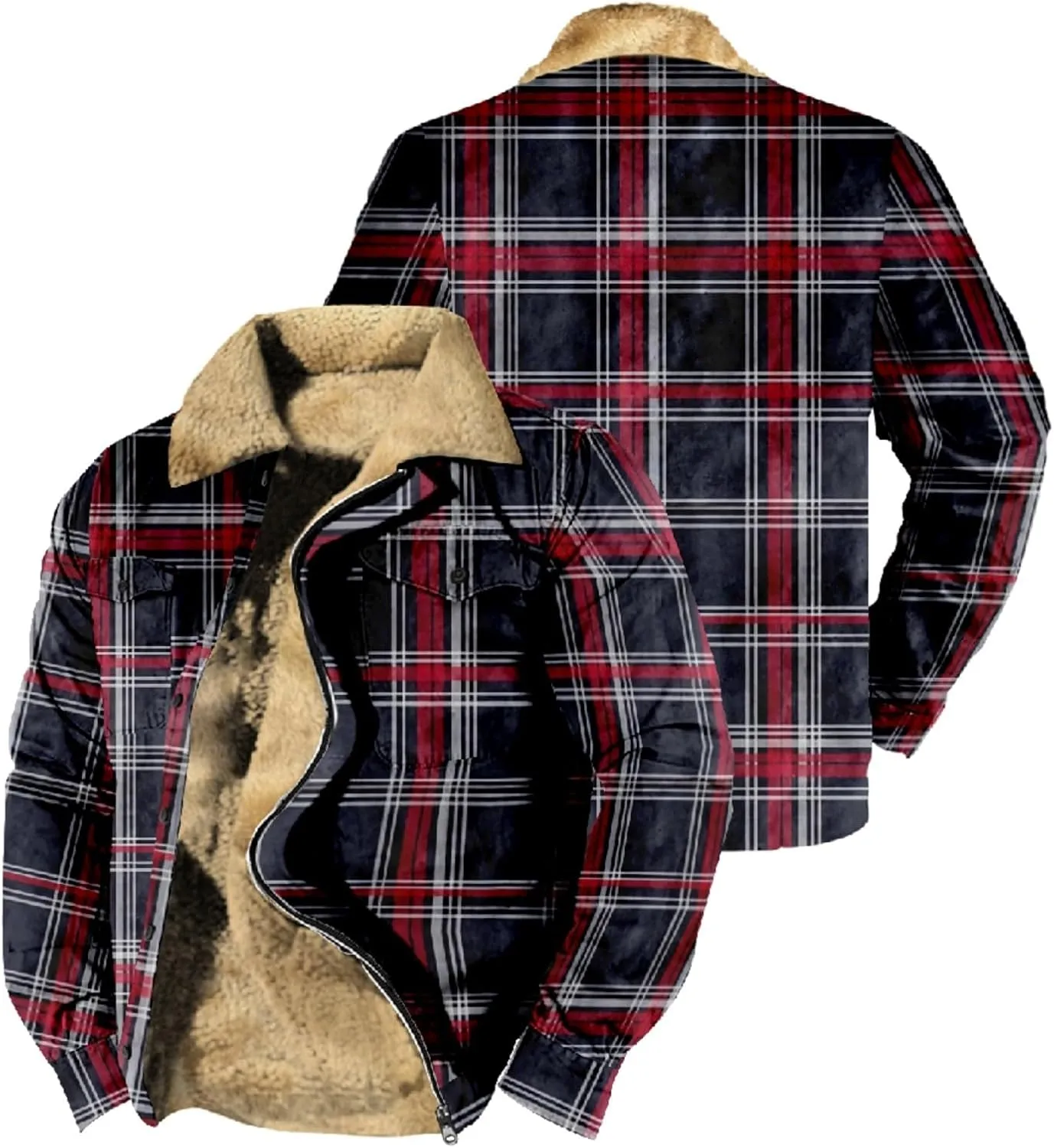LCMTWX Men's Flannel Jackets Plaid Pocket Hooded Padded Loose Shirt Top Jacket Coats Lined Hooded Plaid Shirt Jacket Fleece