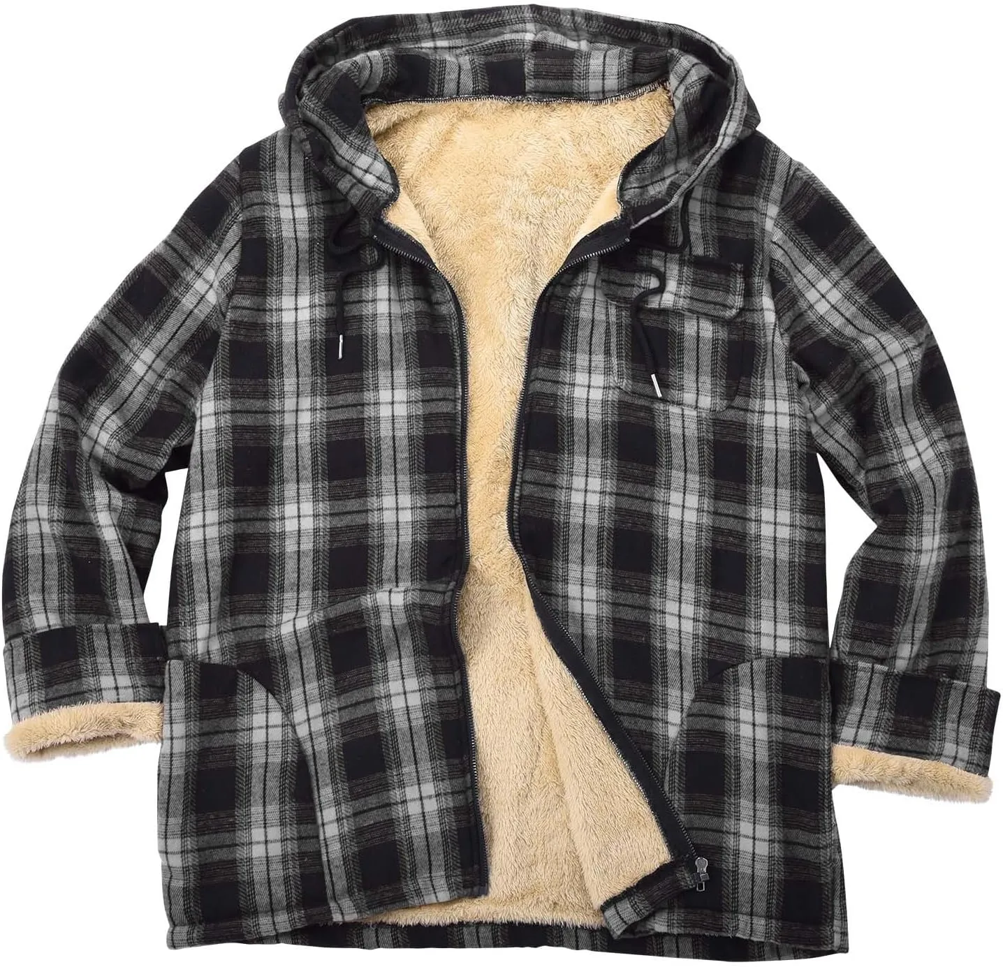 LCMTWX Men's Fleece Lined Flannel Shirt Jacket Sweatshirt Jacket Button Collar Warm Sweater Coat Shirt Plaid Cotton