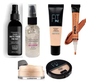 Lech..erous Beauty 6 In 1 Combo Kit - Foundation, Primer, Liquid Concealer, Loose Powder, Compact Powder & Makeup Fixer (Setting Spray) - Ideal for Face Makeup - Complete Makeup