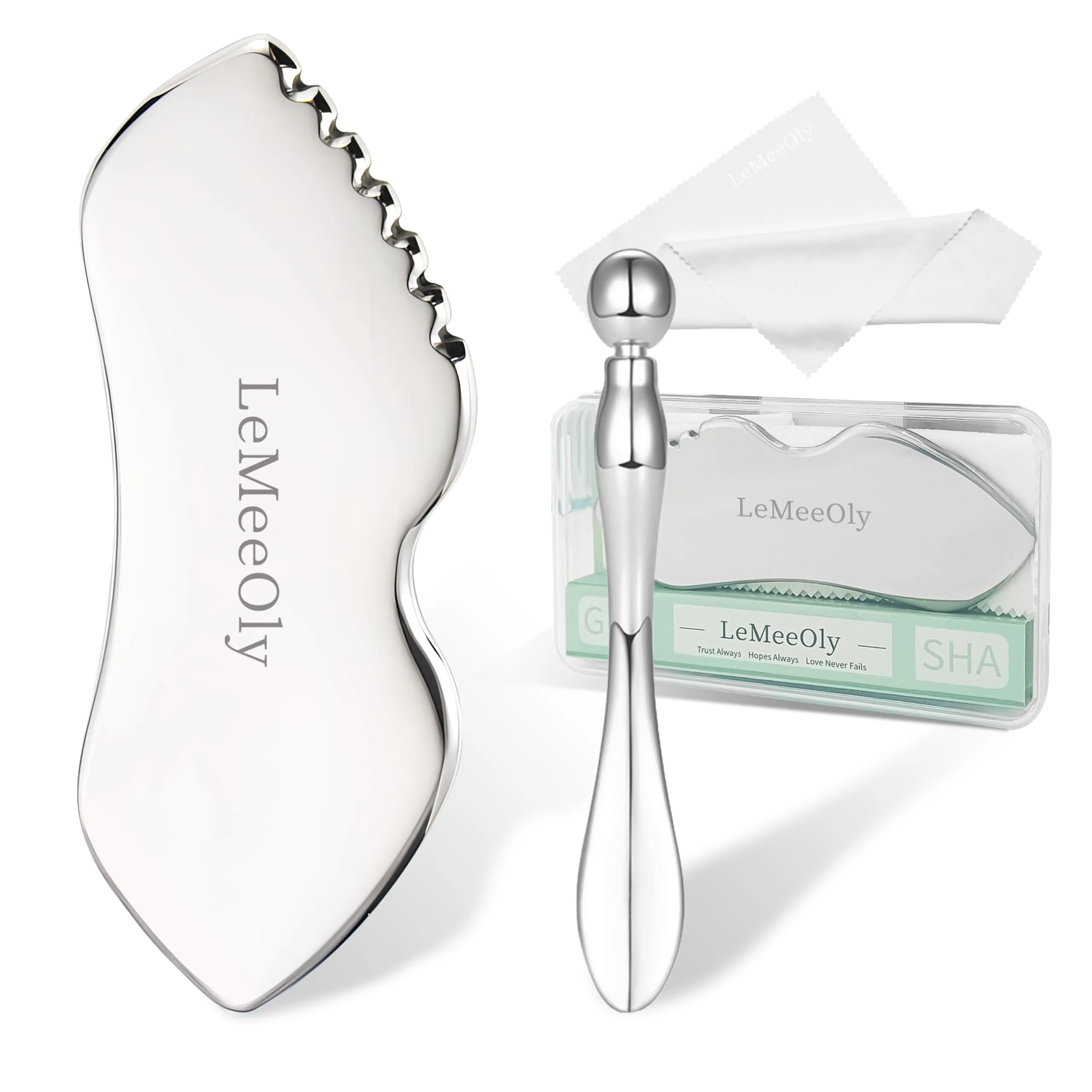 LeMeeOly Stainless Steel GuaSha & Eye Cream Applicator Facial Tools, Metal Guasha for Face Neck, Eye Massager Tool, Lymphatic Drainage Face Massage Tool, Skin Care Gift