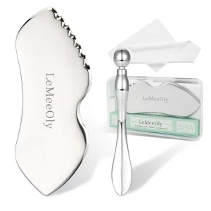 LeMeeOly Stainless Steel GuaSha & Eye Cream Applicator Facial Tools, Metal Guasha for Face Neck, Eye Massager Tool, Lymphatic Drainage Face Massage Tool, Skin Care Gift