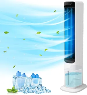 LifePlus Evaporative Air Cooler - 41" Portable Cooling Fan Swamp Cooler with 4 Ice Packs and Remote, Quiet Bladeless Tower Fan Blow Cold Air, 120° Oscillation 3 Speeds 3 Modes, for Bedroom Home Office