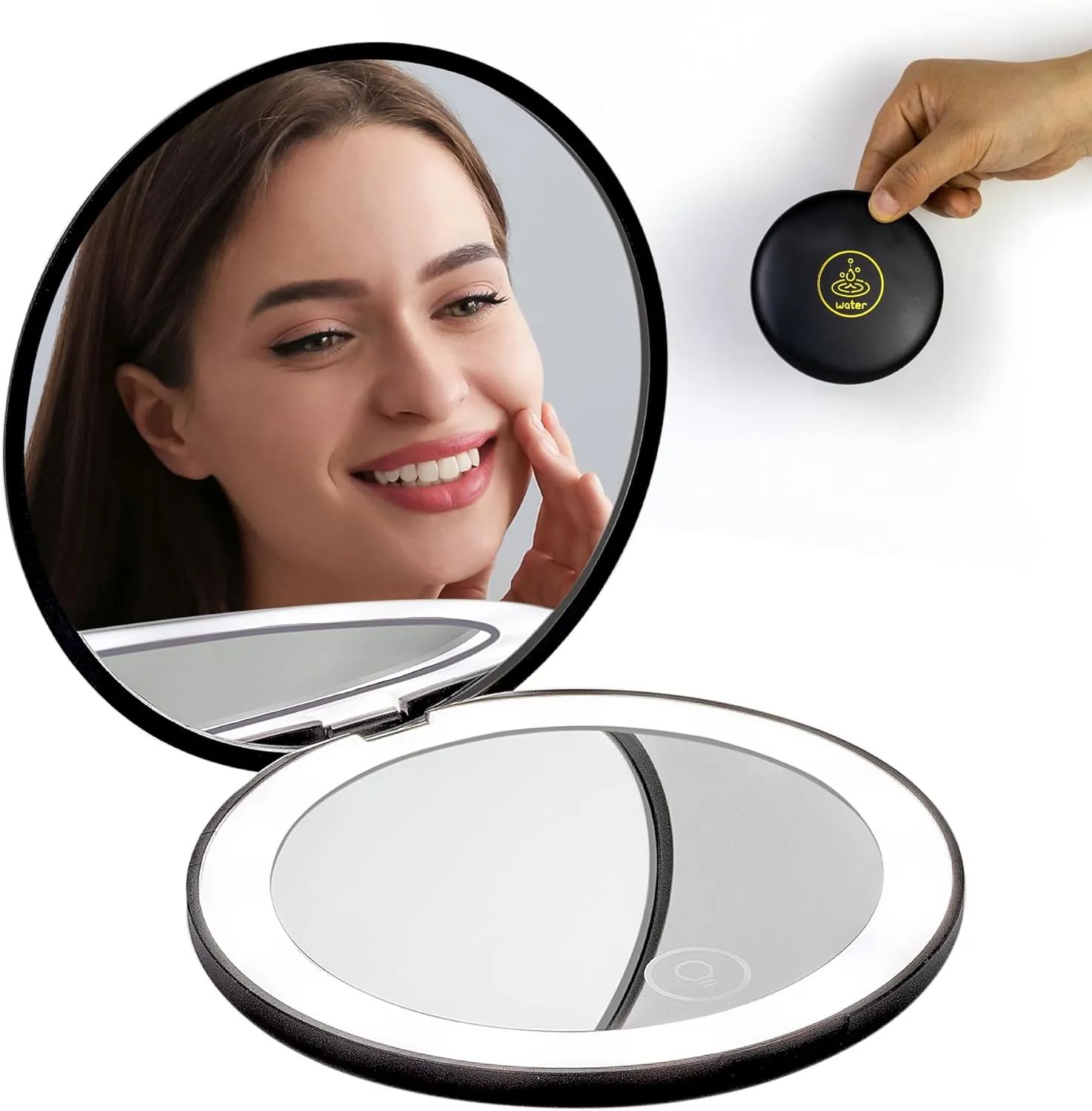 Lighted Compact Mirror – Water Zodiac (Cancer, Scorpio, Pisces) – Rechargeable Travel Makeup Mirror with 1x/5x Magnification – Black