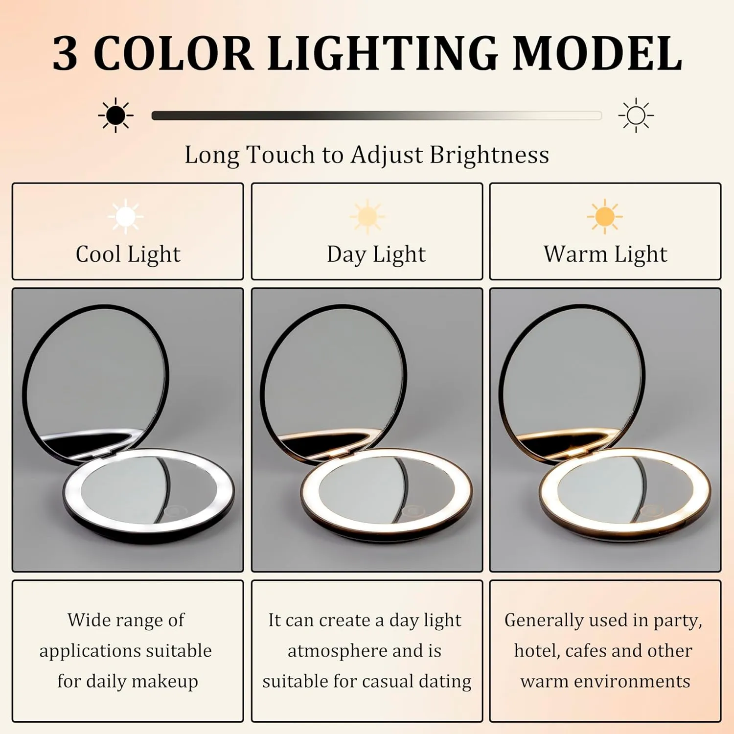 Lighted Compact Mirror – Water Zodiac (Cancer, Scorpio, Pisces) – Rechargeable Travel Makeup Mirror with 1x/5x Magnification – Black