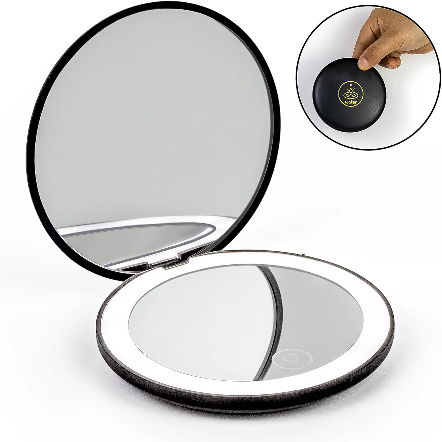Lighted Compact Mirror – Water Zodiac (Cancer, Scorpio, Pisces) – Rechargeable Travel Makeup Mirror with 1x/5x Magnification – Black