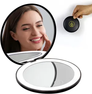 Lighted Compact Mirror – Water Zodiac (Cancer, Scorpio, Pisces) – Rechargeable Travel Makeup Mirror with 1x/5x Magnification – Black