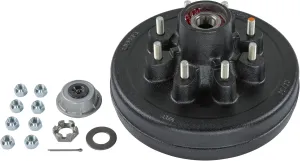 Lippert Complete Pre-Greased Hub Assembly Kit for 7,000-lb. Axle Hubs with Brake Hub Assembly, Dust Cap, Cotter Pin, 6-Slot Castle Spindle Nut, Round Spindle Washer, (8) 60° Cone Trailer Lug Nuts