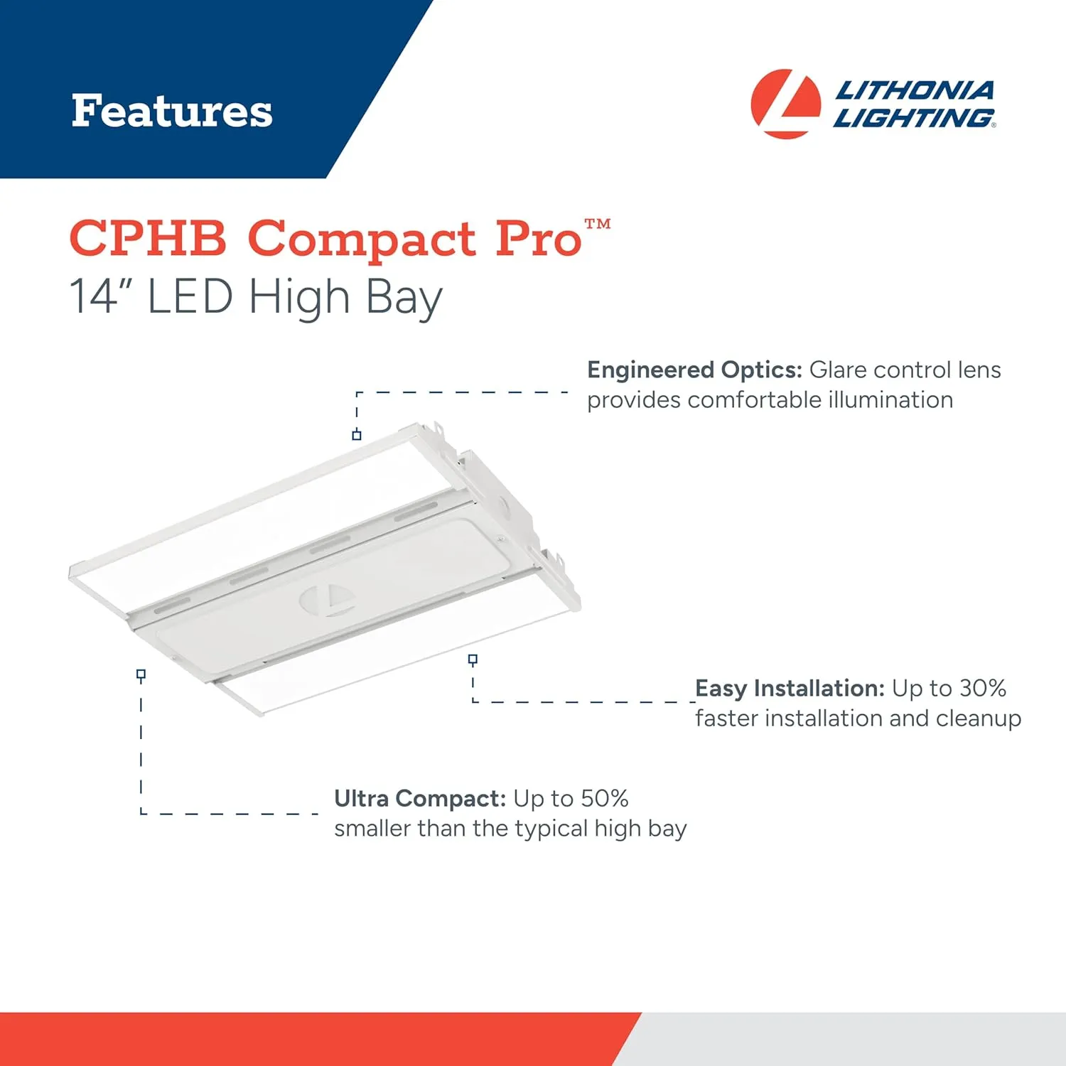 Lithonia Lighting Compact Pro LED High Bay Light, Ceiling Lighting Fixture, 12,000 Lumens, 4000K Cool White, Dimmable LED Work Light for Garage and Warehouse, MVOLT 120-277V (CPHB 12LM MVOLT 40K)