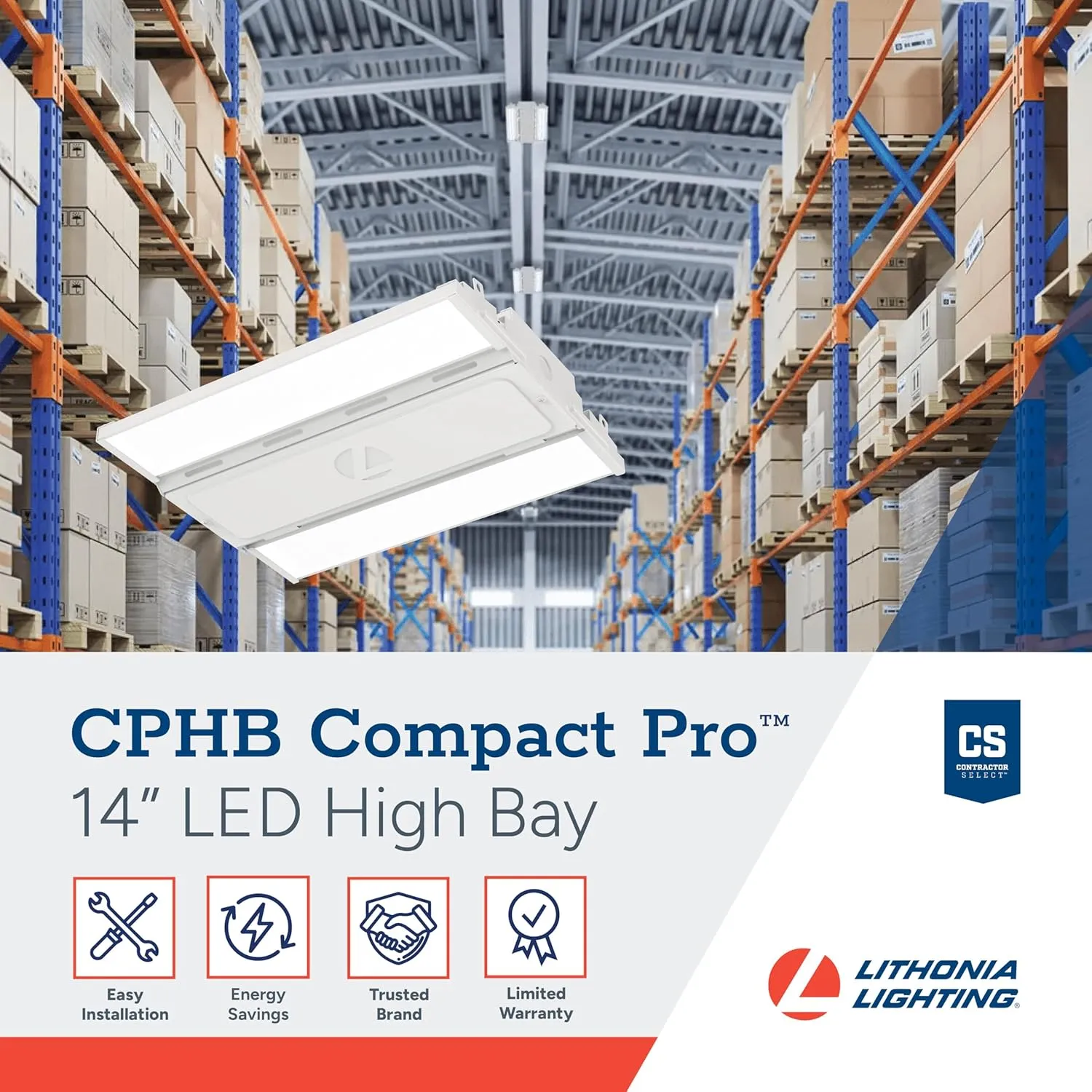 Lithonia Lighting Compact Pro LED High Bay Light, Ceiling Lighting Fixture, 12,000 Lumens, 4000K Cool White, Dimmable LED Work Light for Garage and Warehouse, MVOLT 120-277V (CPHB 12LM MVOLT 40K)