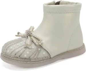 Little Girls Side Zipper Glitter Ankle Boots Princess Crystal Bow Party Wedding Dress Shoes for Kid Toddler