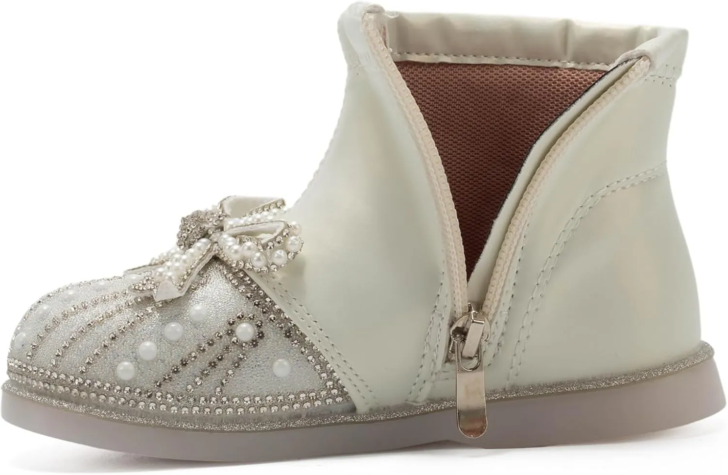 Little Girls Side Zipper Glitter Ankle Boots Princess Crystal Bow Party Wedding Dress Shoes for Kid Toddler