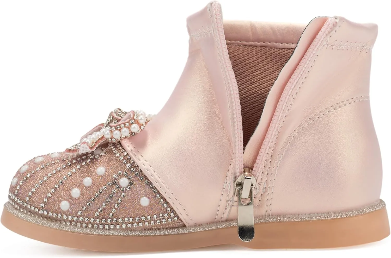 Little Girls Side Zipper Glitter Ankle Boots Princess Crystal Bow Party Wedding Dress Shoes for Kid Toddler