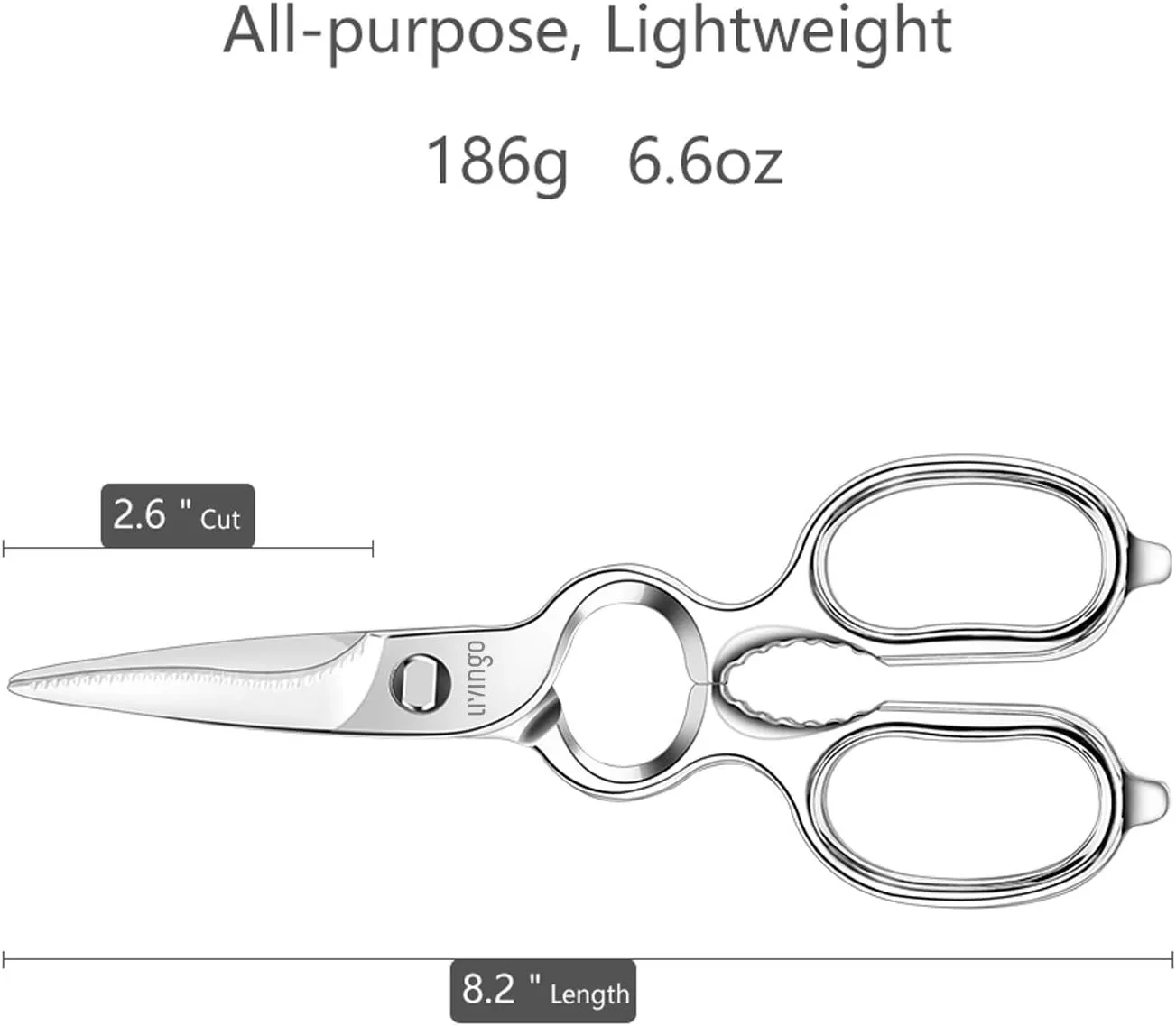 LIVINGO Kitchen Forged Shears Heavy Duty Come Apart Ultra Sharp Multi-function Stainless Steel Scissors Bottle Opener, Nut Cracker 8.5 inch