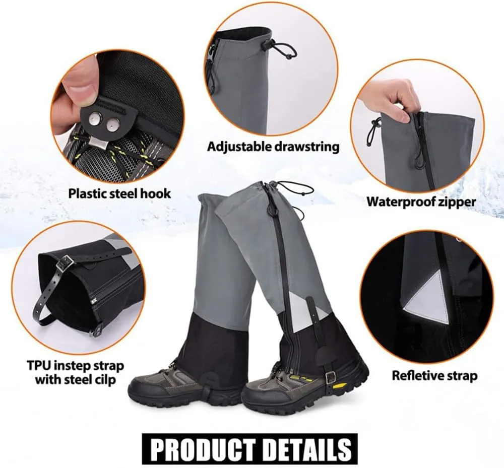Lixada Leg Gaiter Waterproof Tear-Resistant for Men Women, Travel Outdoor Leg Warmers Adjustable Winter Shoe Cover Foot Protection Guard for Skiing Mountaineering Camping Backpacking Hiking