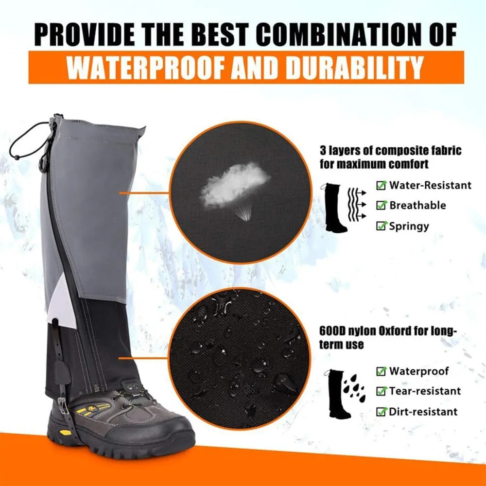 Lixada Leg Gaiter Waterproof Tear-Resistant for Men Women, Travel Outdoor Leg Warmers Adjustable Winter Shoe Cover Foot Protection Guard for Skiing Mountaineering Camping Backpacking Hiking