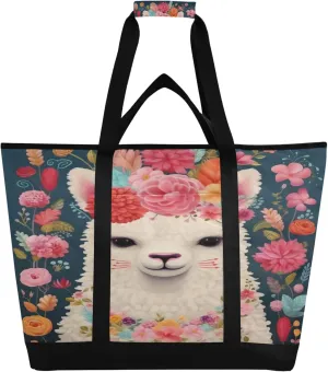 Llama Reusable Insulated Cooler Bag with Ice Pack Compartment - Large 47L Waterproof Thermal Grocery Tote for Picnic Beach Camping Lunch Storage