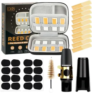 LMS Alto Saxophone Mouthpiece Kit with EVA Storage Case - Alto Sax Mouthpiece Accessories Kit for Beginners - Ligature 2.5 Reeds Cushions Cap Brush