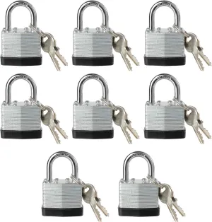 Lock, Laminated Steel Keyed Padlock, Keyed Alike Locks, Normal Shackle Padlock-Pack of 8