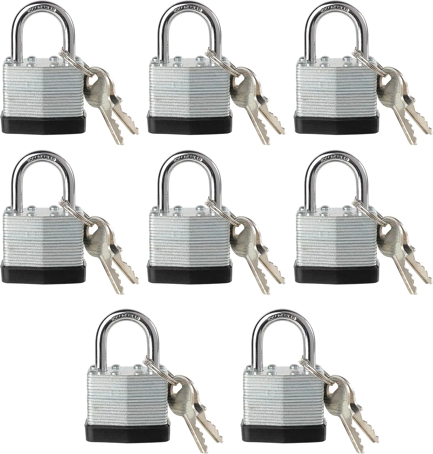 Lock, Laminated Steel Keyed Padlock, Keyed Alike Locks, Normal Shackle Padlock-Pack of 8