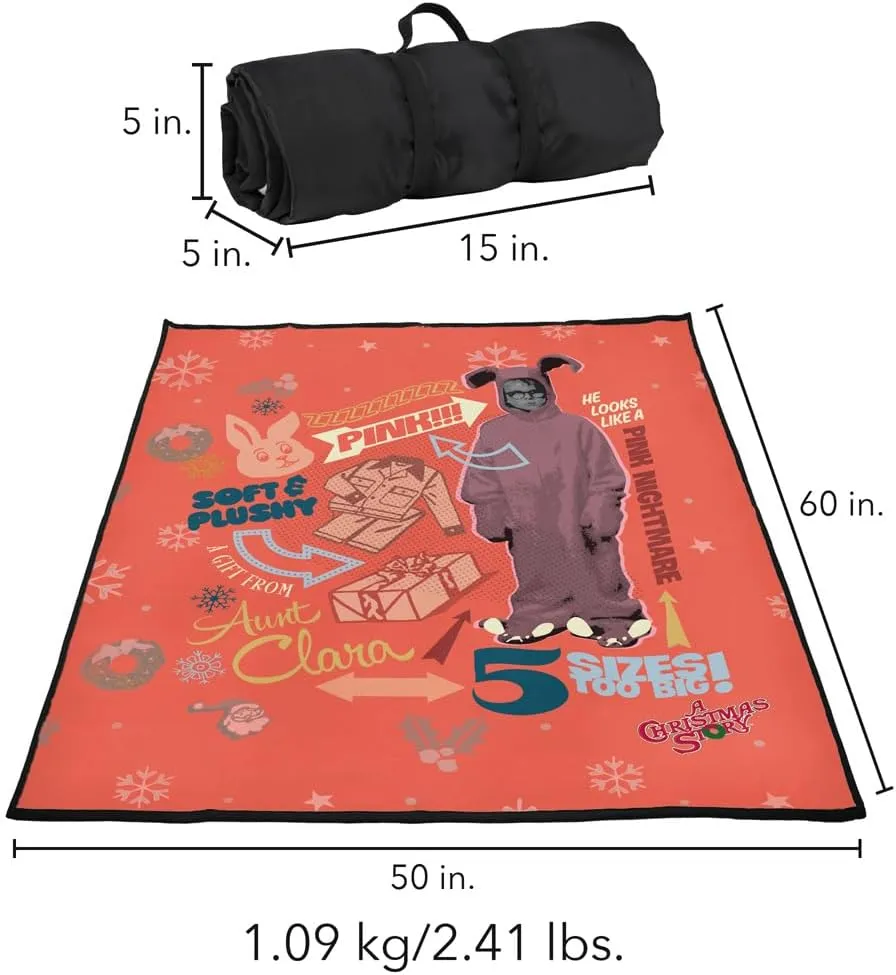 LOGOVISION A Christmas Story Picnic Outdoor Blanket, 50"x60" Pink Nightmare, Foldable Blanket for Picnic, Beach, Camping, Park, Tailgate