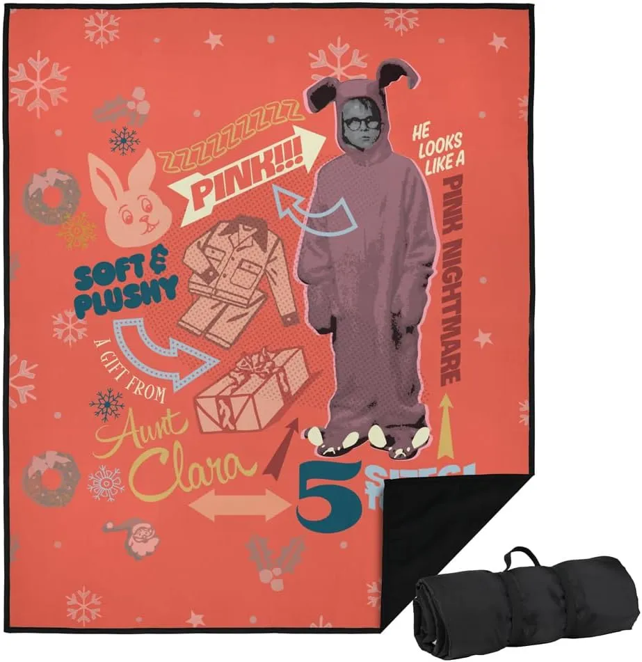 LOGOVISION A Christmas Story Picnic Outdoor Blanket, 50"x60" Pink Nightmare, Foldable Blanket for Picnic, Beach, Camping, Park, Tailgate