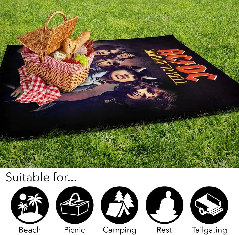 LOGOVISION ACDC Picnic Outdoor Blanket, 50"x60" Highway, Foldable Blanket for Picnic, Beach, Camping, Park, Tailgate