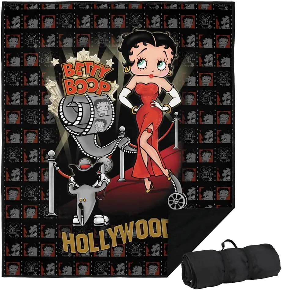 LOGOVISION Betty Boop Picnic Outdoor Blanket, 50"x60" Hollywood Nights, Foldable Blanket for Picnic, Beach, Camping, Park, Tailgate
