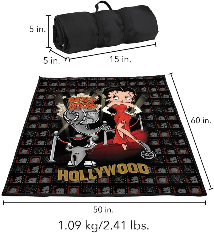 LOGOVISION Betty Boop Picnic Outdoor Blanket, 50"x60" Hollywood Nights, Foldable Blanket for Picnic, Beach, Camping, Park, Tailgate