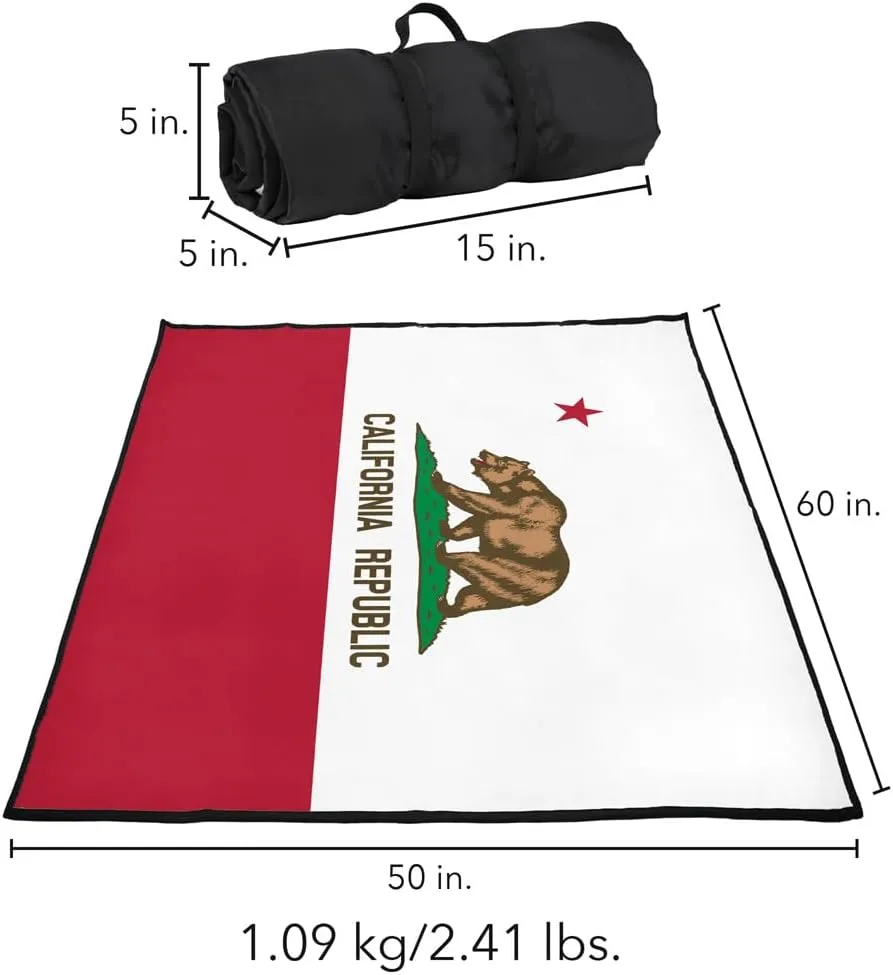 LOGOVISION California Flag Picnic Outdoor Blanket, 50"x60" Foldable Blanket for Picnic, Beach, Camping, Park, Tailgate