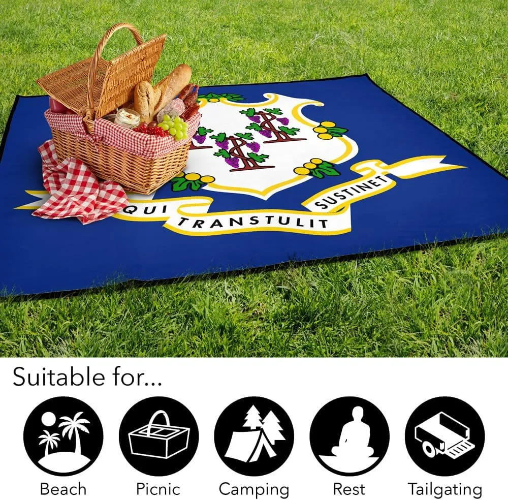 LOGOVISION Connecticut Flag Picnic Outdoor Blanket, 50"x60" Foldable Blanket for Picnic, Beach, Camping, Park, Tailgate
