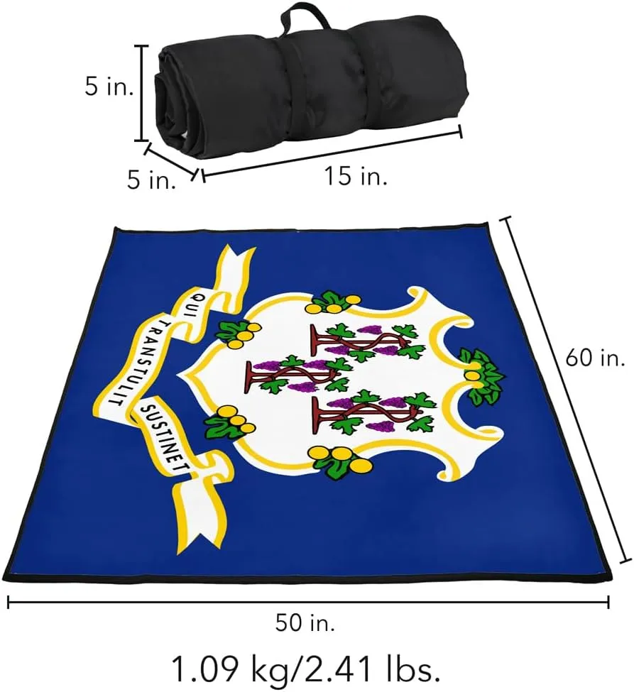 LOGOVISION Connecticut Flag Picnic Outdoor Blanket, 50"x60" Foldable Blanket for Picnic, Beach, Camping, Park, Tailgate