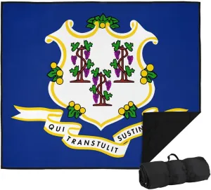 LOGOVISION Connecticut Flag Picnic Outdoor Blanket, 50"x60" Foldable Blanket for Picnic, Beach, Camping, Park, Tailgate