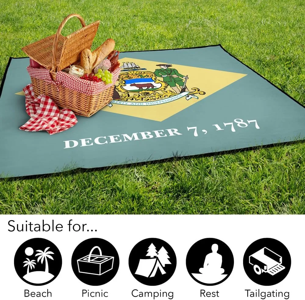 LOGOVISION Delaware Flag Picnic Outdoor Blanket, 50"x60" Foldable Blanket for Picnic, Beach, Camping, Park, Tailgate