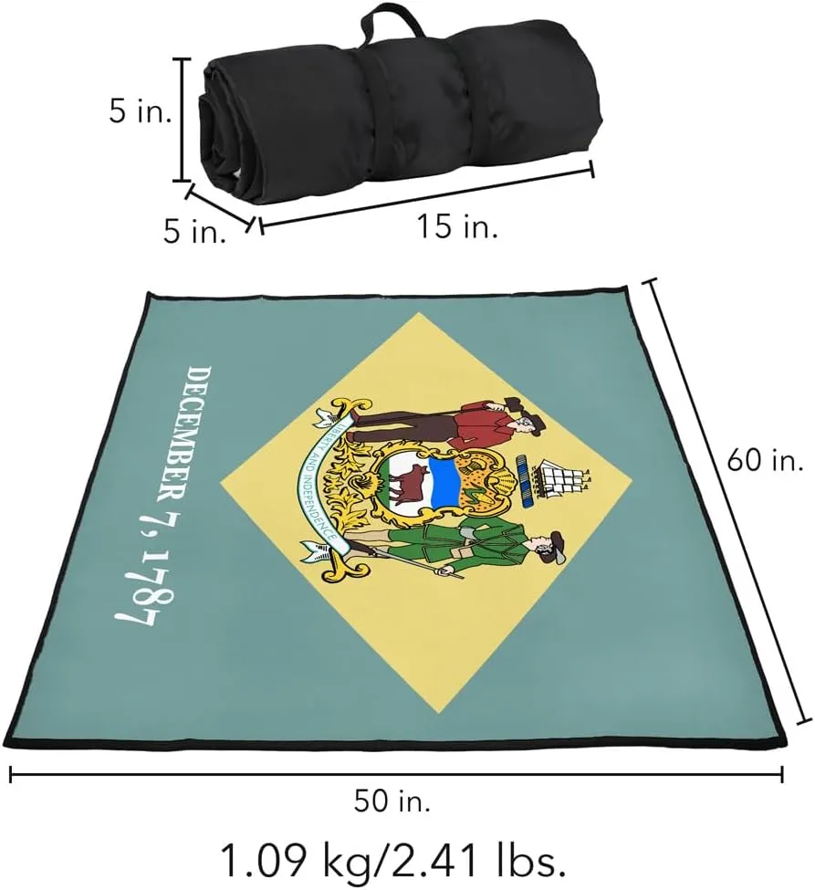 LOGOVISION Delaware Flag Picnic Outdoor Blanket, 50"x60" Foldable Blanket for Picnic, Beach, Camping, Park, Tailgate