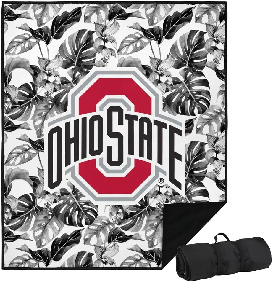 LOGOVISION The Ohio State University Picnic Outdoor Blanket, 50"x60" Tropical Monstera Leaf Pattern, Foldable Blanket for Picnic, Beach, Camping, Park, Tailgate