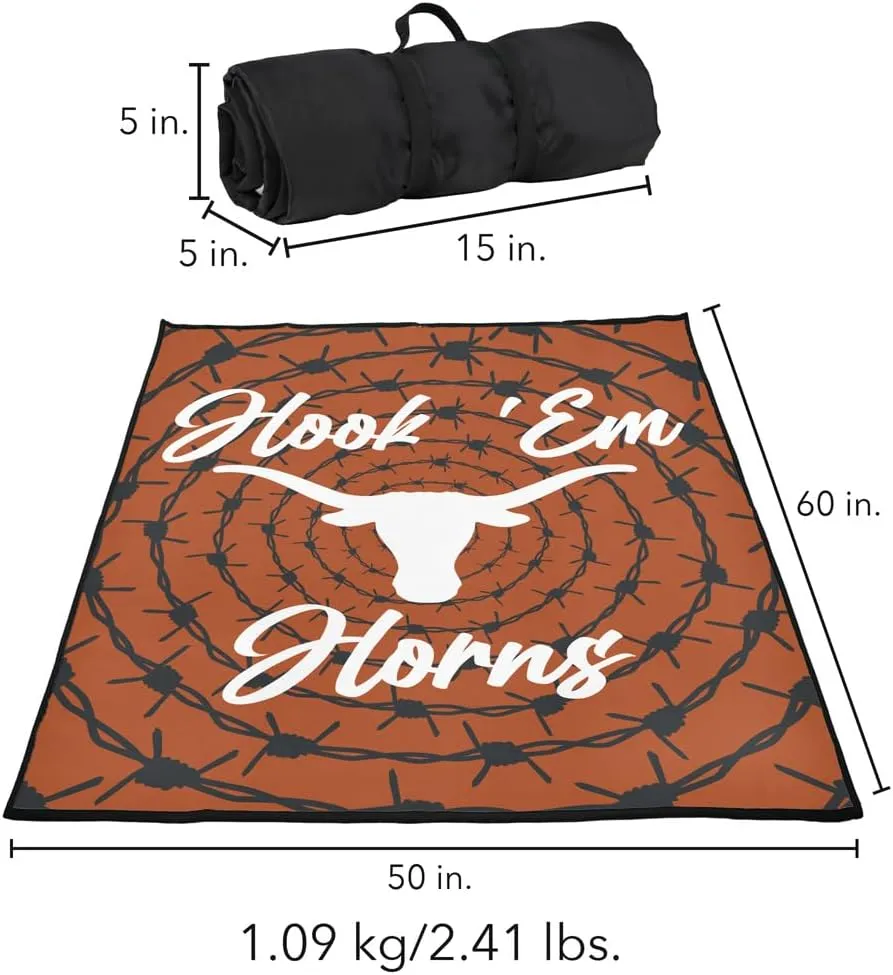 LOGOVISION University of Texas Picnic Outdoor Blanket, 50"x60" Barbed Wire, Foldable Blanket for Picnic, Beach, Camping, Park, Tailgate